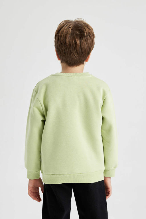 Толстый свитшот с принтом для мальчиков с круглым вырезом - Defacto фото 3