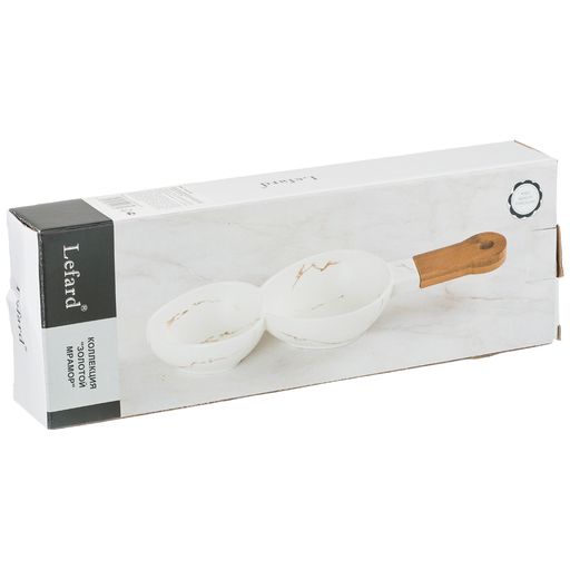 МЕНАЖНИЦА С ДЕРЕВЯННОЙ РУЧКОЙ КОЛЛЕКЦИЯ ЗОЛОТОЙ МРАМОР ЦВЕТ: WHITE 34*11,3*5 СМ - Lefard фото 3