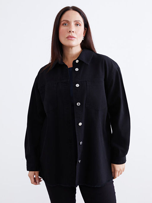 G?mlek Yaka Oversize Kad?n Jean Ceket