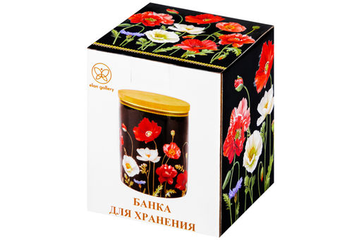 Банка д/хранения 650 мл 10*10*12,5 см Маки на черном с дерев. крышкой с силик.упл. NEW BONE CHINA - Elan gallery фото 7