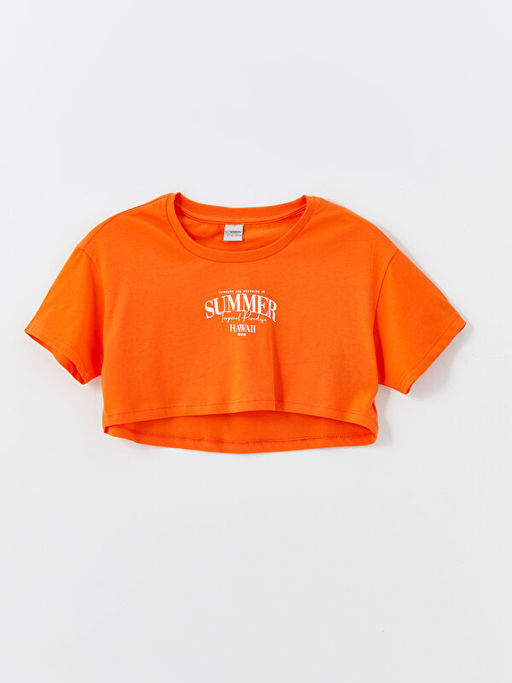 Bisiklet Yaka Bask?l? K?z ?ocuk Crop Ti??rt ve Atlet - Waikiki фото 2
