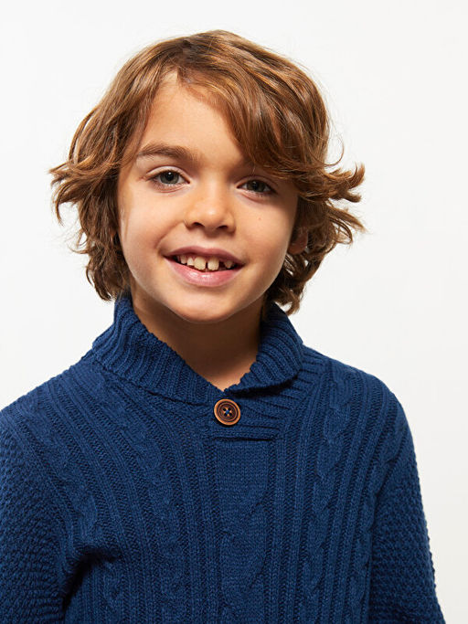 ?al Yaka Sa? ?rg?s? Kendinden Desenli Erkek ?ocuk Triko Kazak - Waikiki фото 3