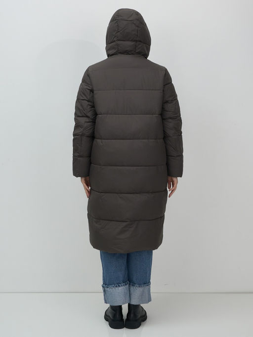 Пальто зимнее утепленное с капюшоном женское темно-коричневого цвета 7623TK - Visdeer фото 9