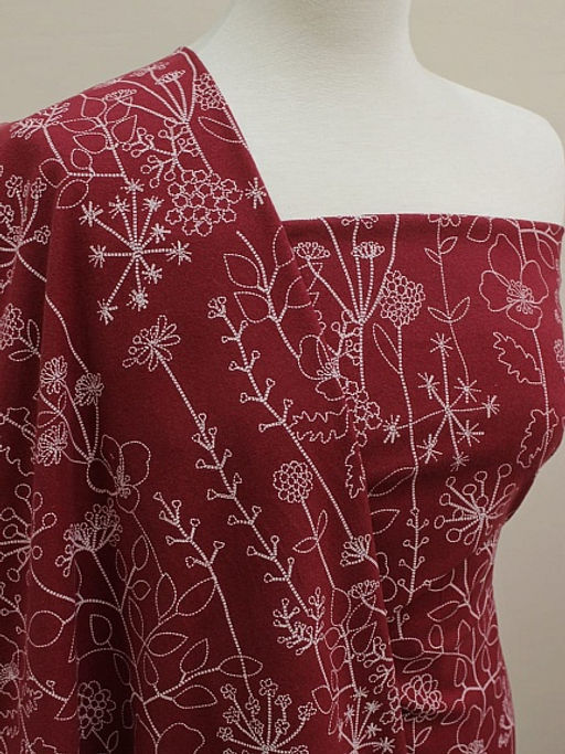 Теплый хлопок Флора - пунктир цв.бордовый, ш.1.50м, хлопок-100%, 160гр/м.кв - Купава фото 4