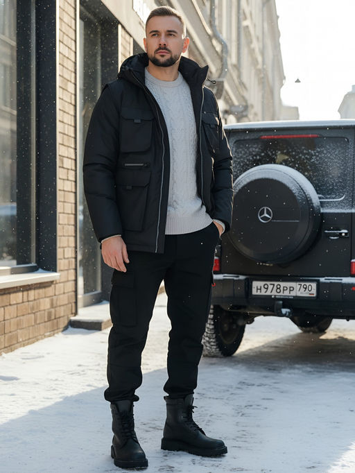 Куртка - жилетка трансформер 2 в 1 мужская зимняя черного цвета 2409Ch - Mtforce фото 31