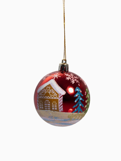 Ёлочные игрушки «Домик», шары новогодние, d=7 см, набор 6 шт., красный