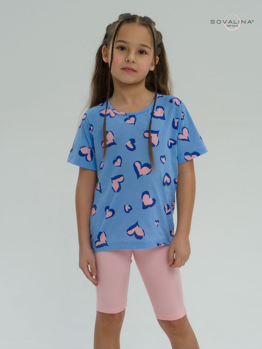 Костюм Актив розовые сердечки на голубом-розовый - Sovalina фото 5