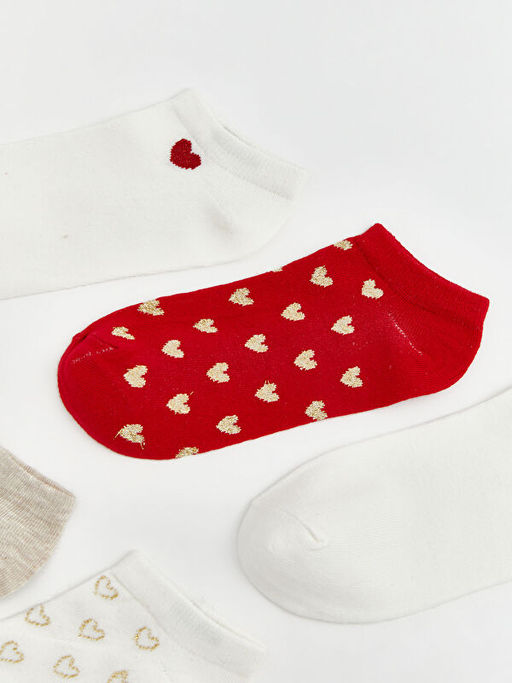 Kalp Desenli Kad?n Patik ?orap 5li