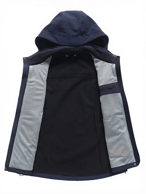 Ветровка женская софтшелл виндстоппер с капюшоном спортивная черного цвета 9616_1Ch