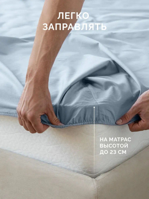 Простыня на резинке 90х200х23 Моноспейс голубой - Ecotex фото 7