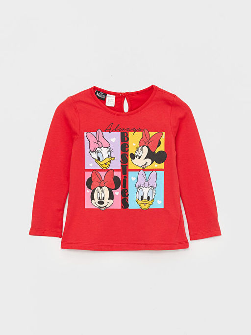 Bisiklet Yaka Uzun Kollu Mickey Mouse Bask?l? K?z Bebek Ti??rt 2Li - Waikiki фото 3