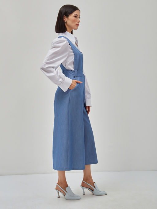 Комбинезон с брюками-кюлотами из костюмной однотонной джинсовой ткани - Tantino фото 15