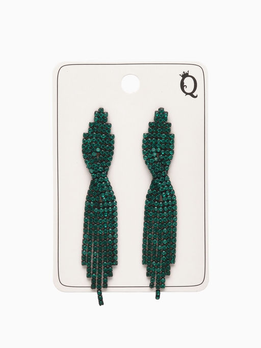 Серьги висячие со стразами Маскарад икс, зелёные, 9 см