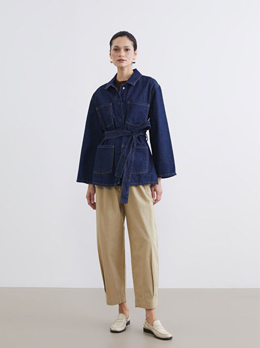 G?mlek Yaka Kad?n Jean Ceket