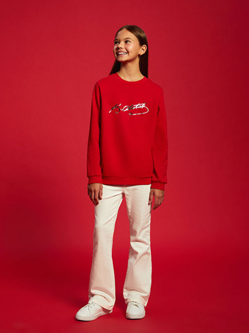 Bisiklet Yaka Uzun Kollu Atat?rk ?mza Bask?l? K?z ?ocuk Sweatshirt - Waikiki фото 7