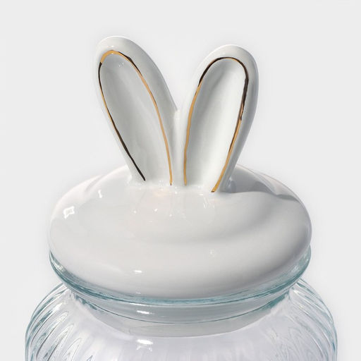 Банка стеклянная для сыпучих продуктов с керамической крышкой Доляна Зайка в золотом, 950 мл  фото 13