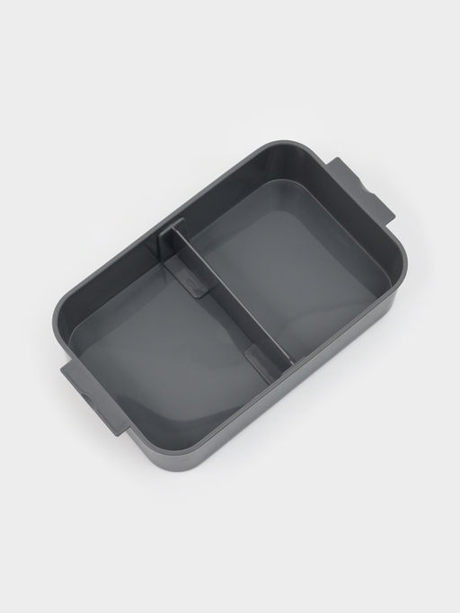 Ланч-бокс, 2 отделения, 2 яруса, с вилкой и ложкой, бутылкой 500мл,20х17х5,5 см, цвет серый   109495