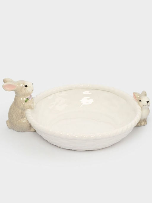 Ваза для фруктов, 26х6 см, керамика, молочно-серая, Кролики с корзинкой, Brown Rabbit - Anna lafarg фото 7