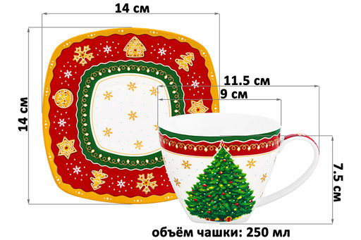 Чайн. пара 2 пр. 250 мл 11,5*9*7,5 см Новогодняя елка красный узор NEW BONE CHINA - Elan gallery фото 2