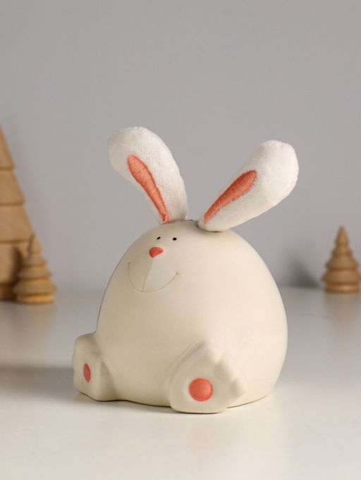 Фигурка керамика, текстиль Зайчик круглый, белый, 9?9.5?12 см