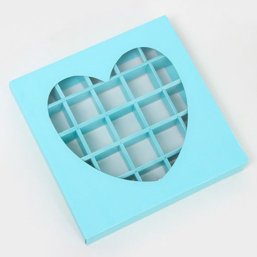 Коробка для конфет 25 шт., голубая, 22×22×3.5 см