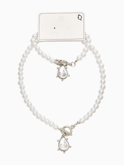 Набор 2 предмета: колье, браслет «Жемчуг. Подвеской Барочная жемчужина», 18 и 42 см, №8, белый в серебре