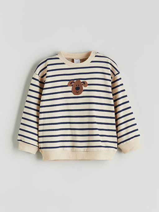 Bisiklet Yaka ?izgili Erkek Bebek Sweatshirt ve E?ofman Alt 2li