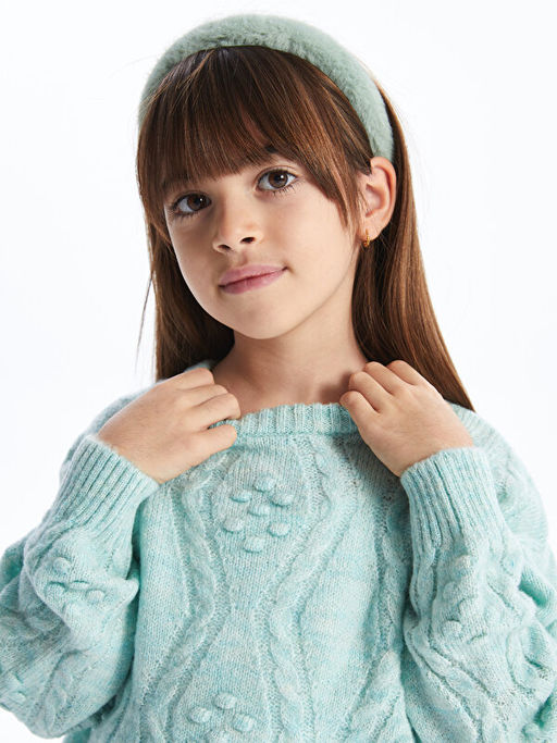 Bisiklet Yaka Kendinden Desenli Uzun Kollu K?z ?ocuk Triko Kazak - Waikiki фото 3