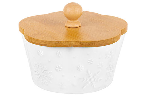 Банка д/печенья 14,8*14,8*11,5 см 760 мл "Снежинки" с деревянной крышкой