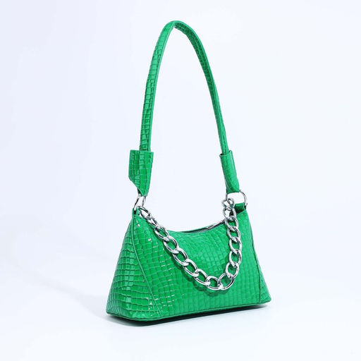 Сумка женская багет на молнии, 21.5×9×13.5 см, зелёная