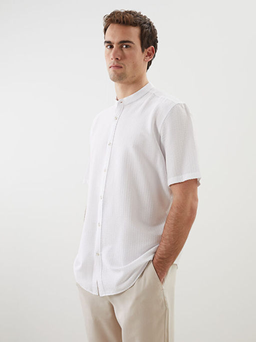 Regular Fit K?sa Kollu Arm?rl? Erkek Dokulu G?mlek