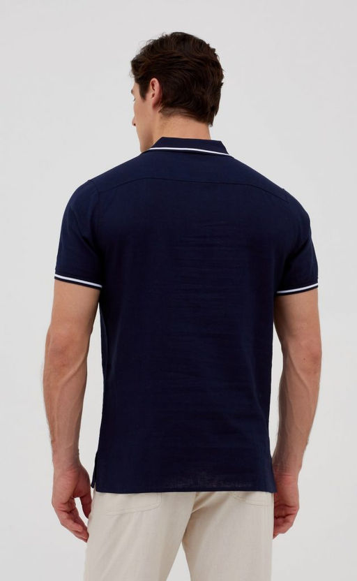 Футболка-поло льняная мужская F011-0770 тёмно-синяя - Fine joyce фото 8