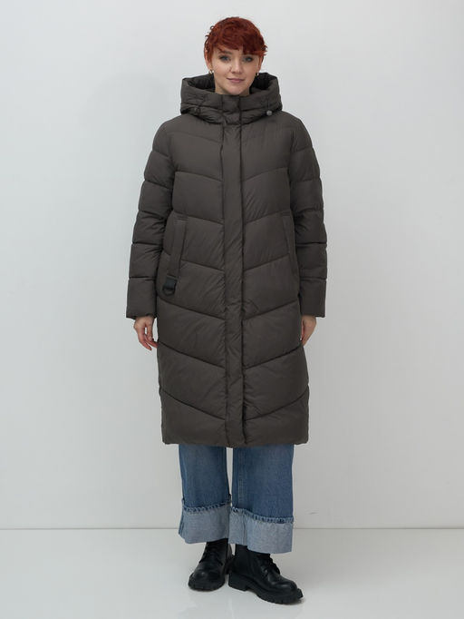 Пальто зимнее утепленное с капюшоном женское темно-коричневого цвета 7623TK - Visdeer фото 13