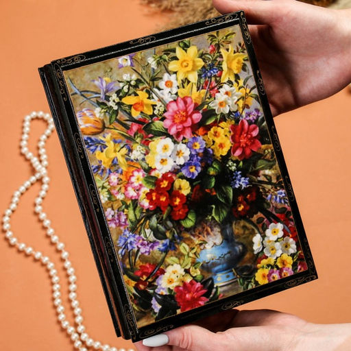Шкатулка «Букет в вазе», 16×22 см, лаковая миниатюра, микс