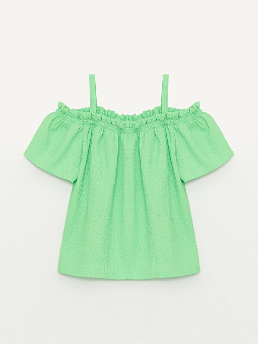 Kare Yaka K?sa Kollu K?z ?ocuk Crop Ti??rt