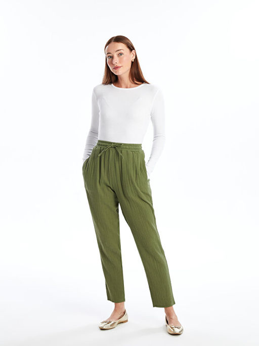 Kad?n Beli Lastikli D?z Pantolon