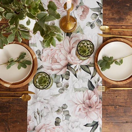 Дорожка на стол Этель «Пионы» 40×145 ±5 см, 100% хлопок, саржа 190 г/м², белая/розовая