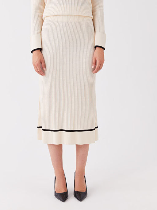 Kad?n Beli Lastikli D?z Triko Etek