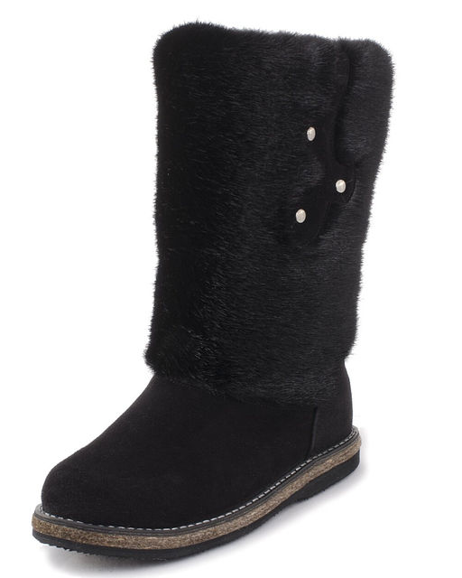 Унты женские на войлочной подошве., Черные. Мех "норка" черная.