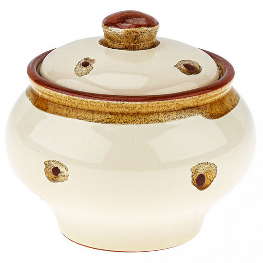 Горшок для жаркого керамический Русский 0,33л, д11,2см, h9,5см, Карамель, с крышкой (Россия)