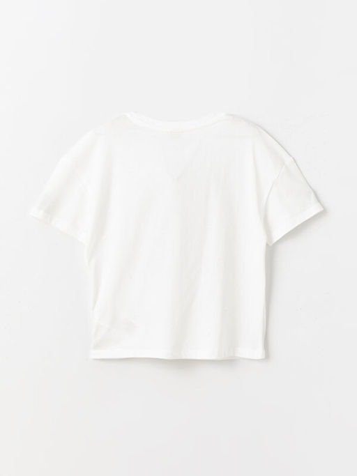 Bisiklet Yaka Bask?l? K?sa Kollu K?z ?ocuk Ti??rt - Waikiki фото 2