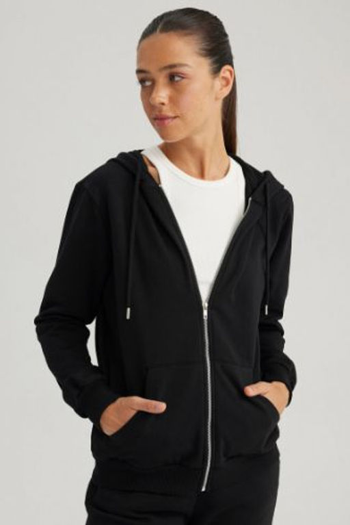 Regular Fit Kapusonlu Basic Duz Fermuarl? Sweatshirt