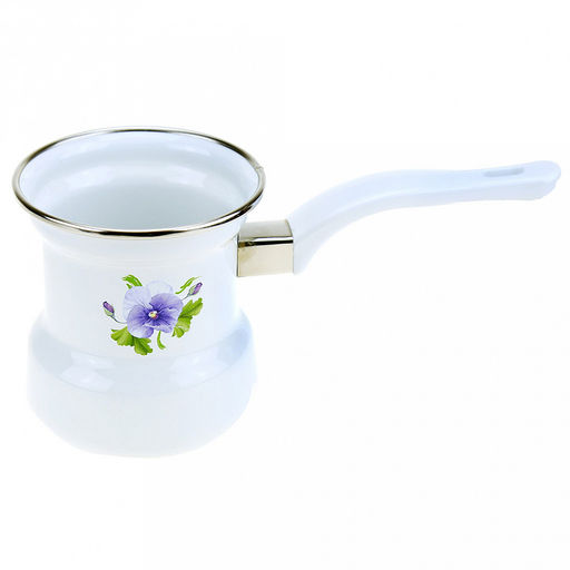 "Анютины глазки" Кофеварка эмалированная 0,4л, д9см, h10см, пластмассовая фиксированная ручка, нержавеющий ободок (Россия)