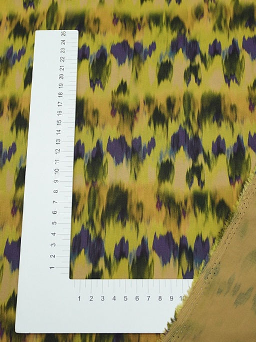 Штапель Премиум Икат цв.горчица/фиолетовый, ш.1.5м, вискоза-100%, 125гр/м.кв - Купава фото 7