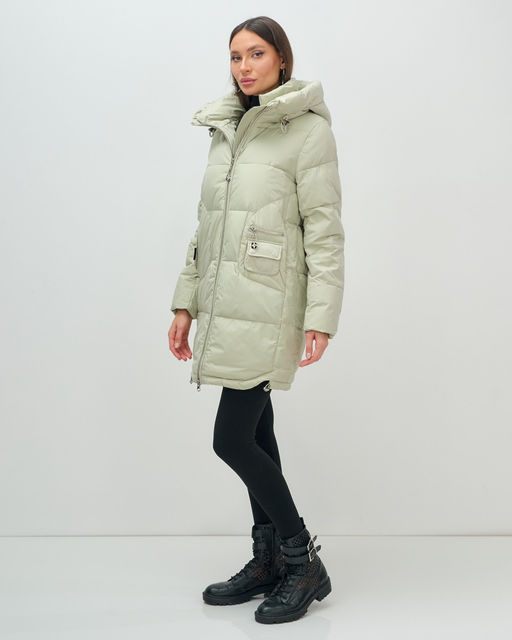Куртка зимняя женская с капюшоном модная салатового цвета 3193Sl - Visdeer фото 3