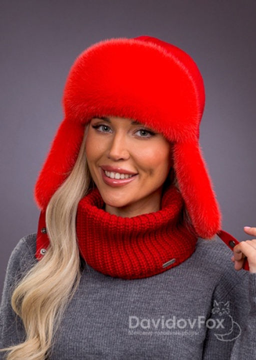 Ушанка норка трикотаж алая