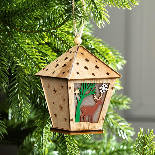 Ёлочная игрушка Фонарь с оленем, 11х8х8 см, от батареек, свечение тёплое белое - Luazon lighting фото 2