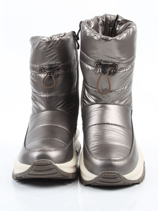 02-WA010-2M GRAY/BRONZE Сапоги "Дутики" зимние женские (натуральная кожа, курточная ткань, 100% шерсть)