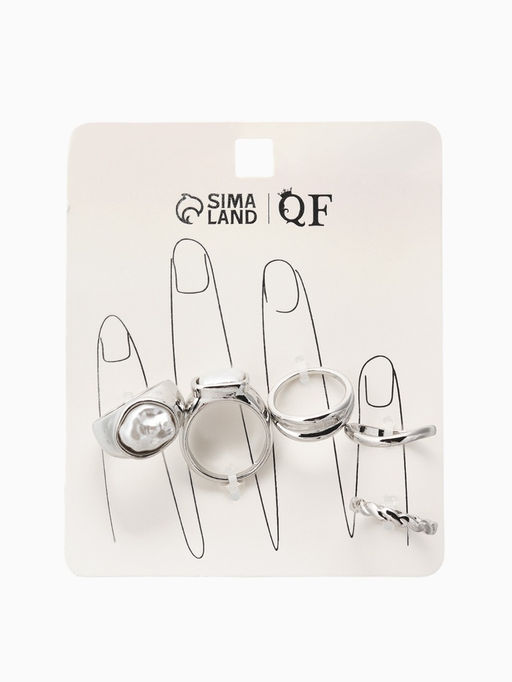 Набор колец 5 шт "Новый стиль" жемчуг, размер МИКС, цвет белый в серебре