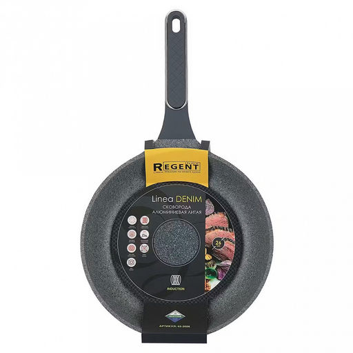 Сковорода с антипригарным покрытием Denim д26см, s4мм, индукционное дно д18,5см, s1,5мм, литой алюминий, 2-х слойное антипригарное покрытие WISTONE с эффектом гранитной крошки, бакелитовая ручка с покрытием soft-touch, Regent (Китай) Подходит д - Домашняя мода фото 6